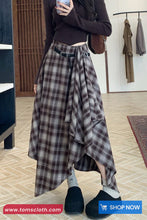 Vintage Woolen Plaid Asymmetrical Midi Skirts