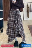 Vintage Woolen Plaid Asymmetrical Midi Skirts