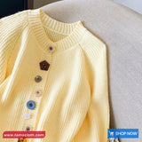 Long Sleeve Ornament Buttons Cropped Cardigan Sweater