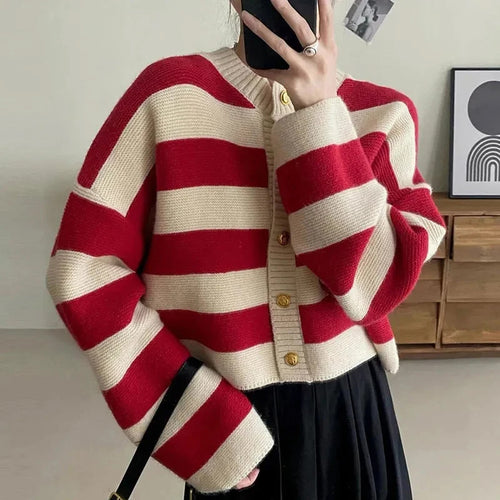 Long Sleeve Striped Knitted Cardigan Sweater