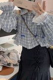 Long Sleeve Sweet Bow Hollow Out Cropped Blouse Shirt