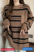Loose Pocket Striped Knitted Retro Sweater