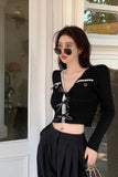 bow button cardigan women, cropped cardigan sweater, v neck knit cardigan, cute aesthetic sweater, korean style cardigan, y2k cardigan outfit, soft girl fashion sweater, trendy knit cardigan women