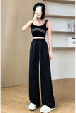 Loose Small Pearls Button Wide Leg Pants