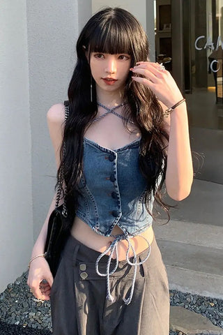 Denim Tie Crop Top – Modern Chic Everyday Statement Top