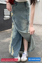 Vintage Side Ripped Long Jeans Skirts