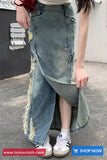 Vintage Side Ripped Long Jeans Skirts
