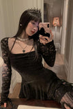 Long Sleeve Square Collar Gothic Style Mini Dress