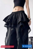 Extended Elastic Waist Lace Patchwork Pants