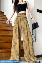 Loose Butterfly Pattern Satin Long Pants