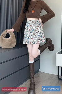 High Waist Butterfly Pattern Mini Skirts