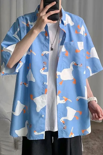 Short Sleeve Goose Cartoon Printed Blouse Shirts