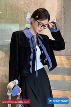 Long Sleeve Ruffle Lace Plaid Cropped Office Coat Jacket