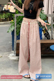 Casual Striped Pattern With Lace Patchwork Pants