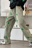 Loose Green Stars Embroidered Hip Hop Jeans Pants