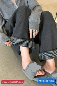 High Waist Striped Patchwork Office Fleece Pants