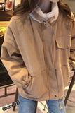 Loose Multi Pockets Stand Collar Zipper Retro Jackets