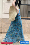 High Waist Blue Floral Pattern Mermaid Long Skirts