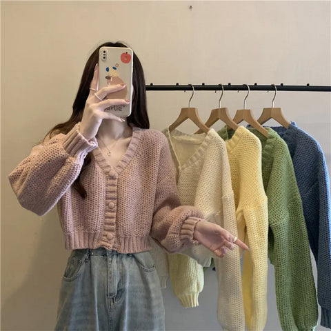 V-Neck Button Up Knitted Cardigan Sweater