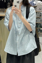 Short Sleeve Plaid Light Colors Blouse Shirt
