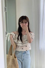 Elegant Off Shoulder Floral Pattern Ruffles Blouse Shirt