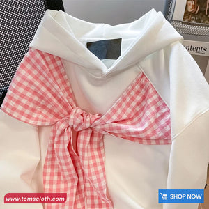 Long Sleeve Cute Bow Plaid Hooded Sweater