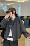 Loose Plaid Back Sided O-Neck Zipper Jacket