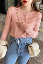 Long Sleeve O-Neck Button Knitted Slim Sweater