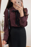 Long Sleeve Cute Bow Elegant Blouse Shirt