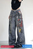 High Waist Vintage 3D Printed Loose Jeans Pants