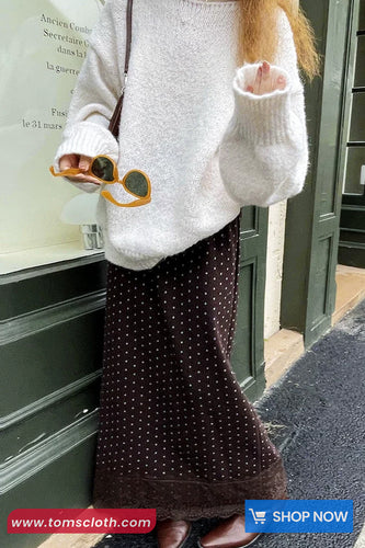 Vintage Polka Dots Pattern Long Brown Skirts