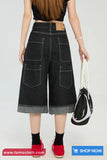 High Waist Calf Length Retro Black Jeans Pants
