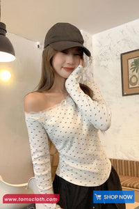 Long Sleeve Sexy Skew Collar Lace Patchwork Shirt