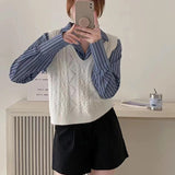 V-Neck Solid Knitted Sleeveless Sweater