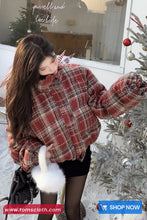 Loose Stand Collar Retro Plaid Pattern Parkas Coat Jacket