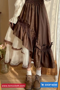 High Waist Asymmetrical Mesh Patchwork Ruffle Maxi Skirts