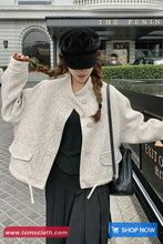 Loose Semi High Collar Retro Tweed Jacket