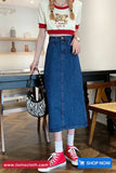 High Waist Medium Length Denim Skirts