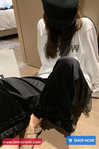 Loose Vintage Ruffles Wide Leg Velvet Pants