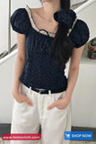 Square Collar Lace Knot Dots Pattern Shirts