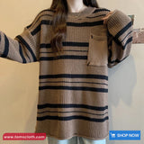 Loose Pocket Striped Knitted Retro Sweater