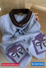 Long Sleeve Bow Pattern Knitted Cropped Cardigan Sweater