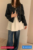 Long Sleeve Elegant Striped Tweed Jacket