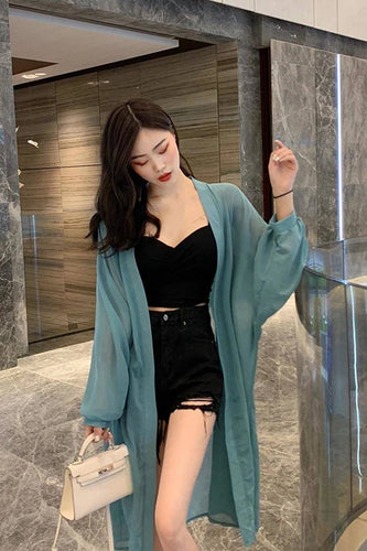 Loose Long Sleeve Chiffon Transparent Shirts