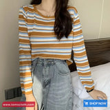 Long Sleeve O-Neck Colors Striped Simple Shirt