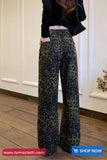 Long Retro Leopard Pattern Straight Pants