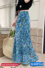 High Waist Blue Floral Pattern Mermaid Long Skirts