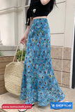 High Waist Blue Floral Pattern Mermaid Long Skirts