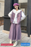 Sleeveless Floral Embroidered Vest Corduroy Purple Sweater