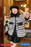 Long Sleeve Double Pockets Vintage Plaid Jacket